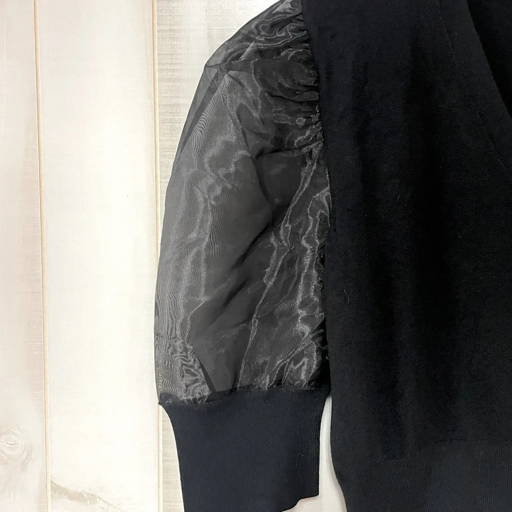 NWT New York & Company Black Sheer Puff Sleeve Button Cardigan, sz XL - Picture 8 of 8